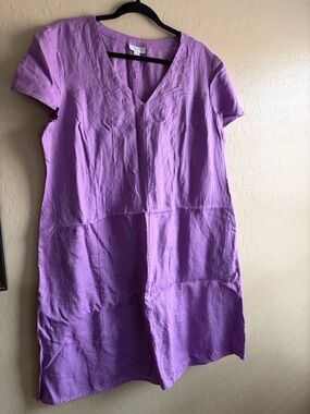 J. Jill Lavender V-Neck Linen Tunic Dress